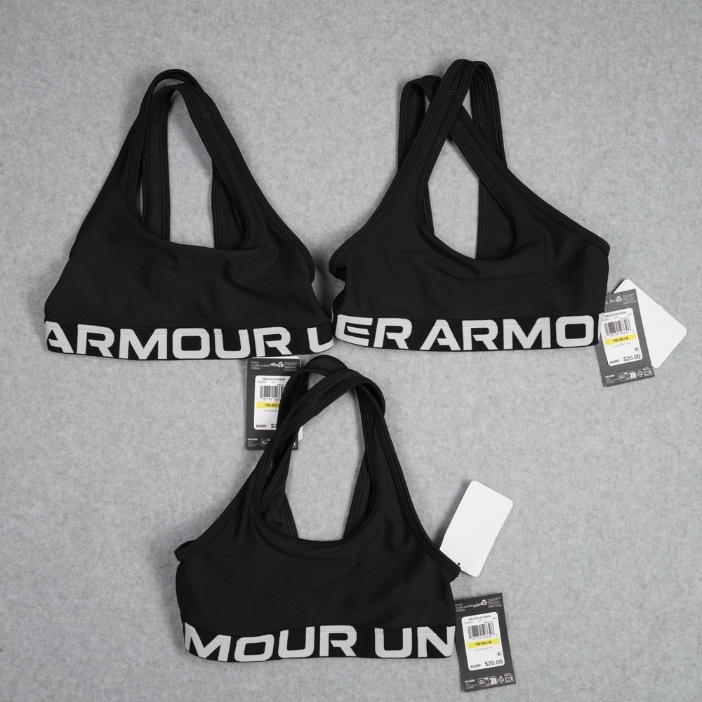 Under Armour Sports Bra Girls Medium Black G Crossback Bra 3 Pack 1390066 Fitted - Picture 3 of 3
